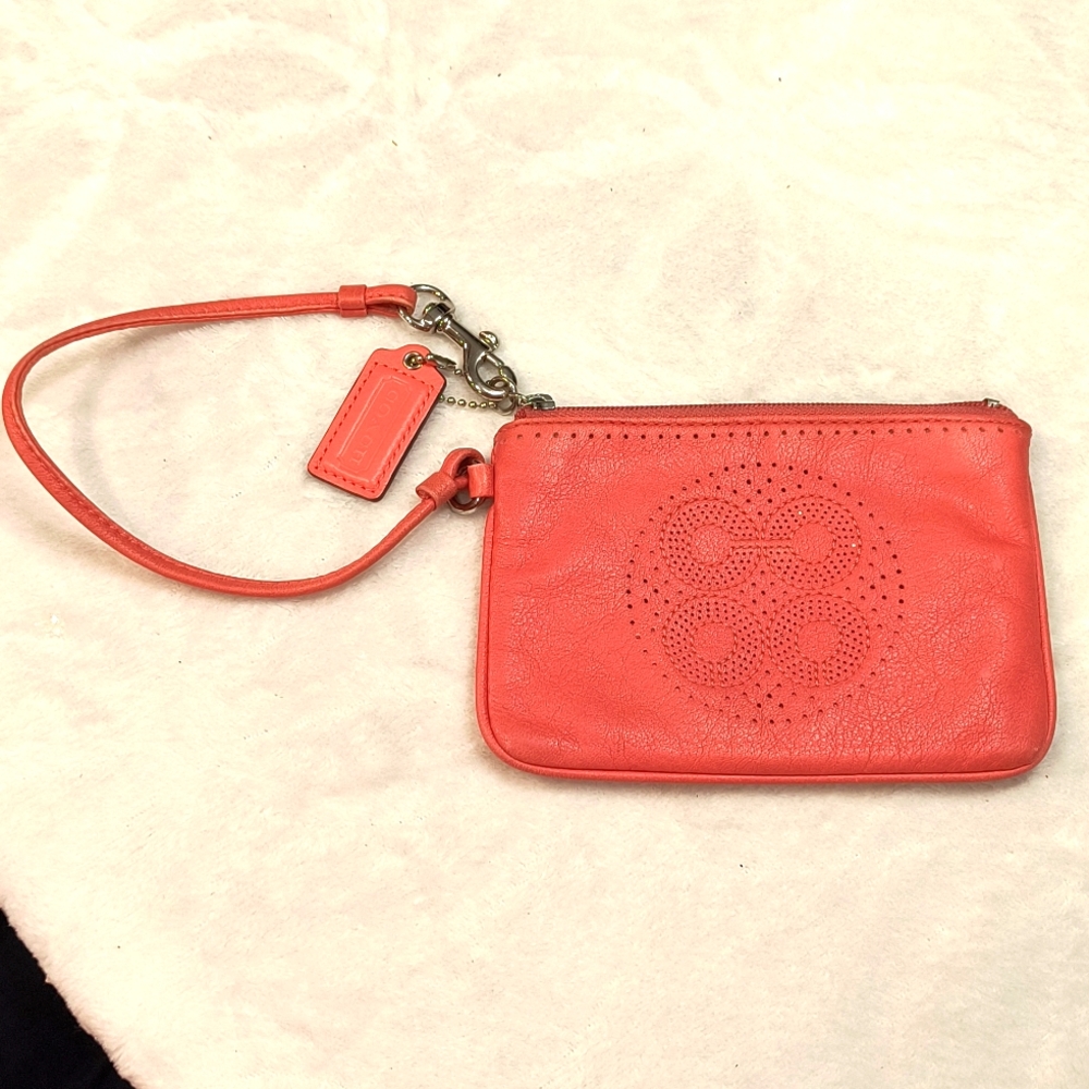 Coach Signature Terracotta  Wristlet, Perforation In Smooth Leather, Hang Tag